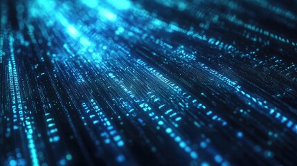 Abstract digital data stream with blue glowing lines and particles.