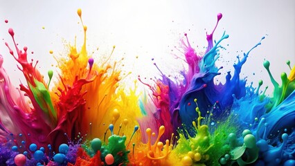 Vibrant splashes of colorful abstract paint on white background, abstract, art, vibrant, colorful, paint, splashes, creative