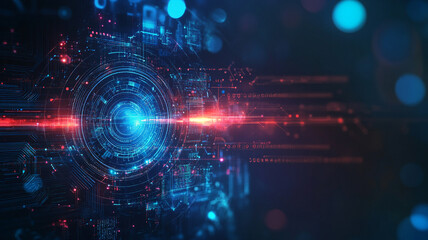 Poster - Futuristic abstract illustration of digital technology with vibrant colors and glowing effects