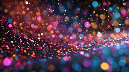 Wall Mural - Abstract Colorful Bokeh Lights and Confetti on Black Background