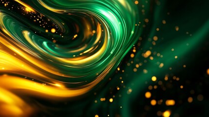 Canvas Print - An abstract digital art piece featuring swirling green and gold colors with a background of sparkling lights. This piece symbolizes  creativity, energy, luxury, and movement.