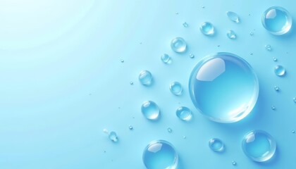  Clear droplets of water on a blue surface