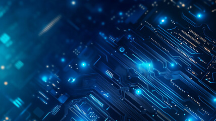 Poster - Digital circuit board illustration with glowing blue elements in a high-tech environment
