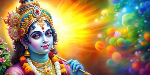 Colorful and artistic of Lord Krishna , Lord Krishna, Hindu deity, deity, religion, spiritual, colorful, vibrant, artistic