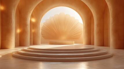 Wall Mural - abstract animation re gol art deco backgroun with rotating fans an empty podium for product presentation