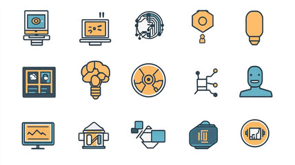 Poster - Colorful illustration of technology-related icons depicting various digital activities and concepts