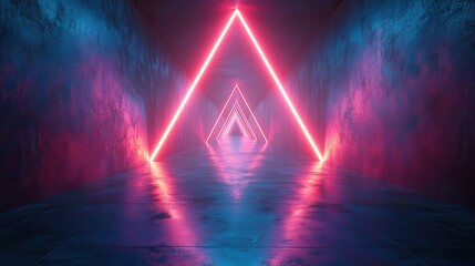 Wall Mural - looping animation abstract neon backgroun with glowing lines triangular shape