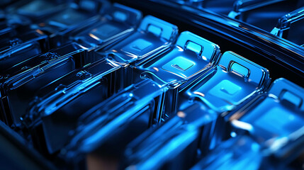 Close-up shot of a blue metallic surface with intricate details.