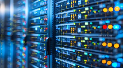 Rows of Server Racks in a Modern Data Center