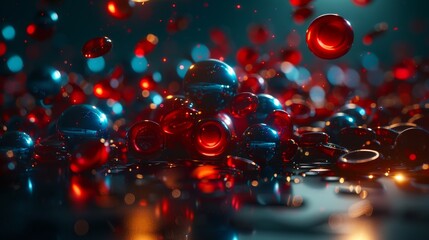 Wall Mural - Abstract Splash of Red and Blue Spheres