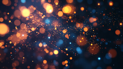 Poster - Colorful abstract illustration of glowing particles in a dark space with blue and orange lights