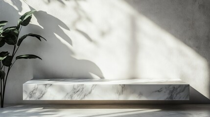 Poster - Marble Table with Stucco Wall. Minimalist Product Display Backdrop