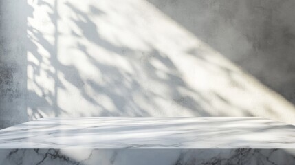 Poster - Marble Table with Stucco Wall. Minimalist Product Display Backdrop