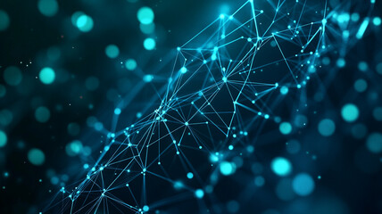 Poster - Abstract illustration of interconnected lines and dots against a dark blue background