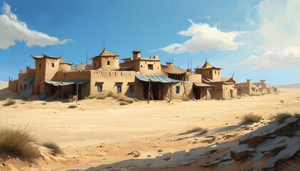 Wall Mural - Desert Village in a Drought: A Generative AI Illustration of Sand and Solitude