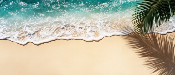 Poster - Tropical Beach with Palm Shadows and Clear Waves. Vacation Banner