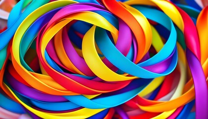 Vibrant abstract design of twisted and curled colorful ribbons