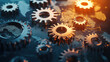 © Worakit - Abstract depiction of global economy symbols featuring metallic gears on textured surface. interplay of light and shadow creates dynamic visual representation of industry and innovation