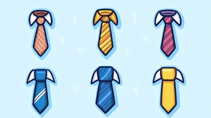 Canvas Print - A vibrant cartoon illustration featuring colorful ties hanging on clotheslines against a clean backdrop.