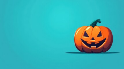 Canvas Print - A whimsical teal pumpkin cartoon for Halloween, featuring a playful design against a crisp, clean background.