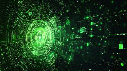 Poster - Abstract green digital illustration of circuits and patterns in a futuristic design