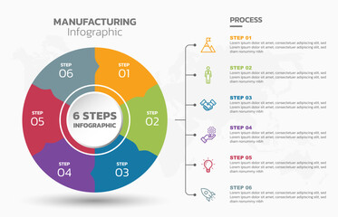 Poster - Visual data presentation. Cycle diagram with 6 options. Pie Chart Circle infographic template with 6 steps, options, parts, segments. Business concept. Marketing infographic vector illustration.