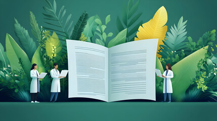 Wall Mural - Scientists Reading Research Papers in Lush Tropical Jungle