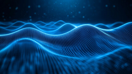 Poster - Dynamic blue waves illustrating movement and depth in a digital ocean at night