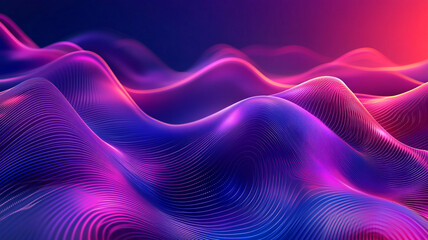 Wall Mural - Vibrant abstract illustration of flowing waves in purple and pink hues at dusk