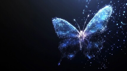 Digital butterfly, abstract, glowing, luminous design against a dark background, showcasing intricate patterns and a futuristic aesthetic A vibrant representation of transformation