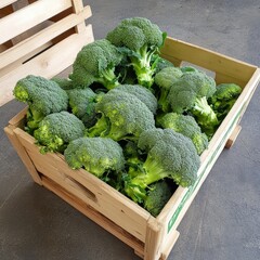 Wall Mural - A crate of fresh broccoli (Brassica oleracea), with bright green florets ready for market sale