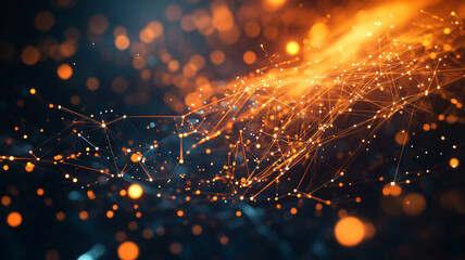 Poster - Abstract digital illustration of glowing particles and lines representing data flow at night