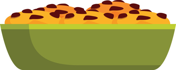 Poster - Freshly baked chocolate chip cookies resting in a green tray, emanating warmth and deliciousness