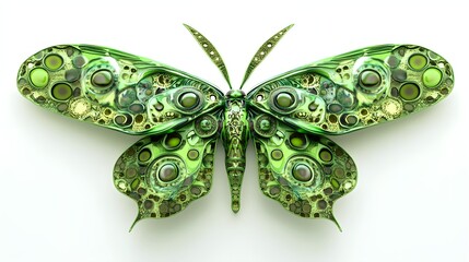 Wall Mural - 81. A detailed 3D render of a vibrant green moth with intricate patterns, isolated on a pristine white background