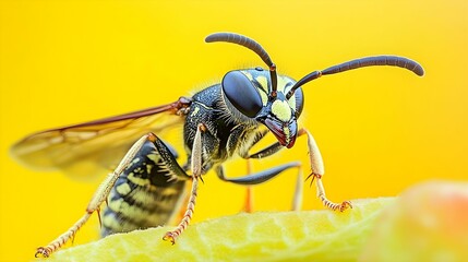 Wall Mural - A close-up of an insect set against a soft pastel background, highlighting its delicate features and intricate details. The gentle colors create a calm, visually appealing contrast to the insect’s for