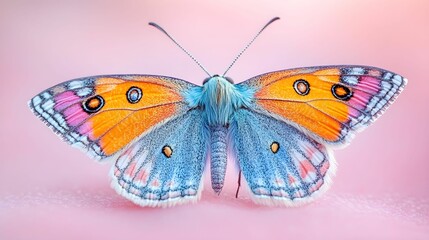 Wall Mural - A close-up of an insect set against a soft pastel background, highlighting its delicate features and intricate details. The gentle colors create a calm, visually appealing contrast to the insect’s for