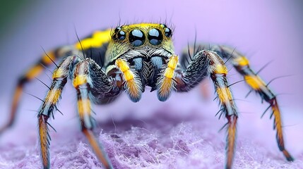 Wall Mural - A close-up of an insect set against a soft pastel background, highlighting its delicate features and intricate details. The gentle colors create a calm, visually appealing contrast to the insect’s for