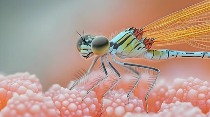 Wall Mural - A close-up of an insect set against a soft pastel background, highlighting its delicate features and intricate details. The gentle colors create a calm, visually appealing contrast to the insect’s for