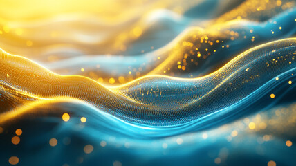 Poster - A captivating illustration of flowing golden and blue waves, inspiring tranquility