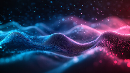 Poster - Abstract illustration of colorful wave patterns with sparkling dots in a dark background
