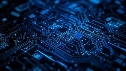 Poster - Blue circuit board design with intricate pathways and components
