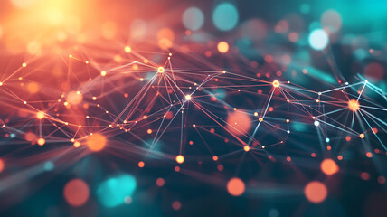 Poster - Abstract illustration of a connected network with bright nodes and soft bokeh lighting effects