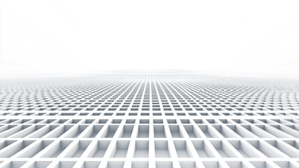Poster - Abstract white grid illustration depicting a vast, endless perspective on a minimalistic surface
