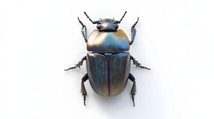 47. A realistic 3D render of a scarab beetle with detailed textures, isolated on a pristine white background