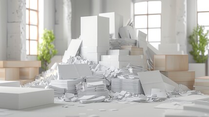 Poster - A Pile of White Cardboard Boxes in a White Room