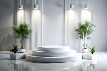Wall Mural - Photo White Podium Stage Platform For Product Display Showcase 3D Rendering