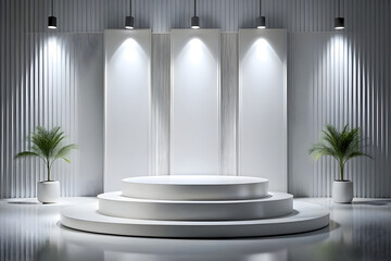 Wall Mural - Photo White Podium Stage Platform For Product Display Showcase 3D Rendering