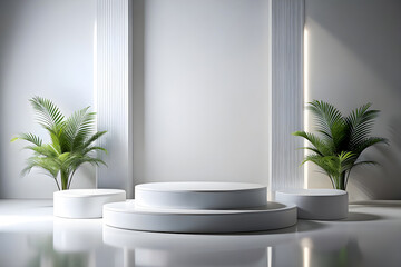 Wall Mural - Photo White Podium Stage Platform For Product Display Showcase 3D Rendering