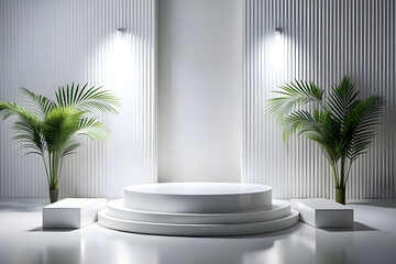 Wall Mural - Photo White Podium Stage Platform For Product Display Showcase 3D Rendering