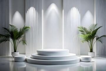 Wall Mural - Photo White Podium Stage Platform For Product Display Showcase 3D Rendering